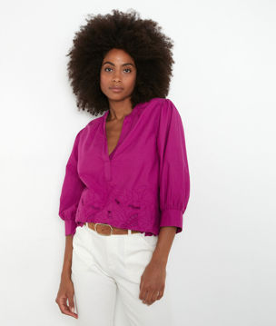 Picture of AARON FUCHSIA EMBROIDERED BLOUSE WITH BALLOON SLEEVES